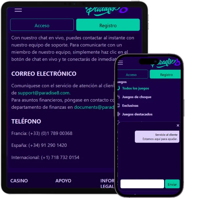 Atención al cliente en Paradise8 Casino Centro de soporte de Paradise8 Casino con chat en vivo, correo electrónico y teléfonos de contacto